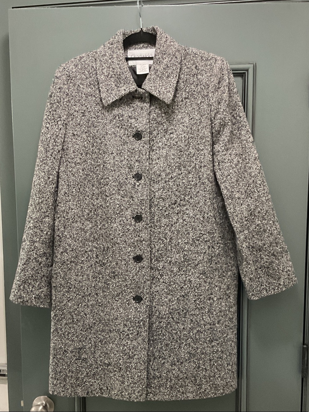 VTG. 100% wool Chadwicks Gray Tweed long sleeve Pea Coat